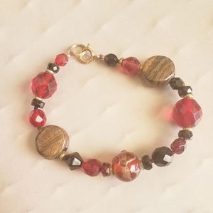 Gorgeous Ruby Red & Black Bead Bracelet
